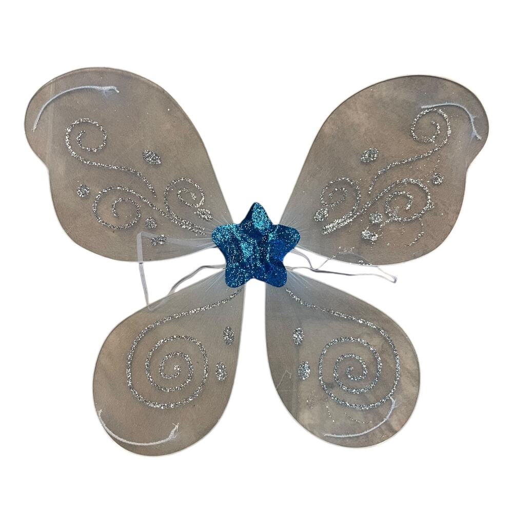Blue Silver Glitter Nylon Girls Butterfly Fairy Wings